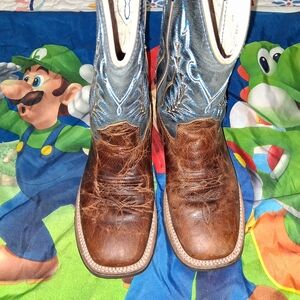 Kids Brown and Blue Western Boots